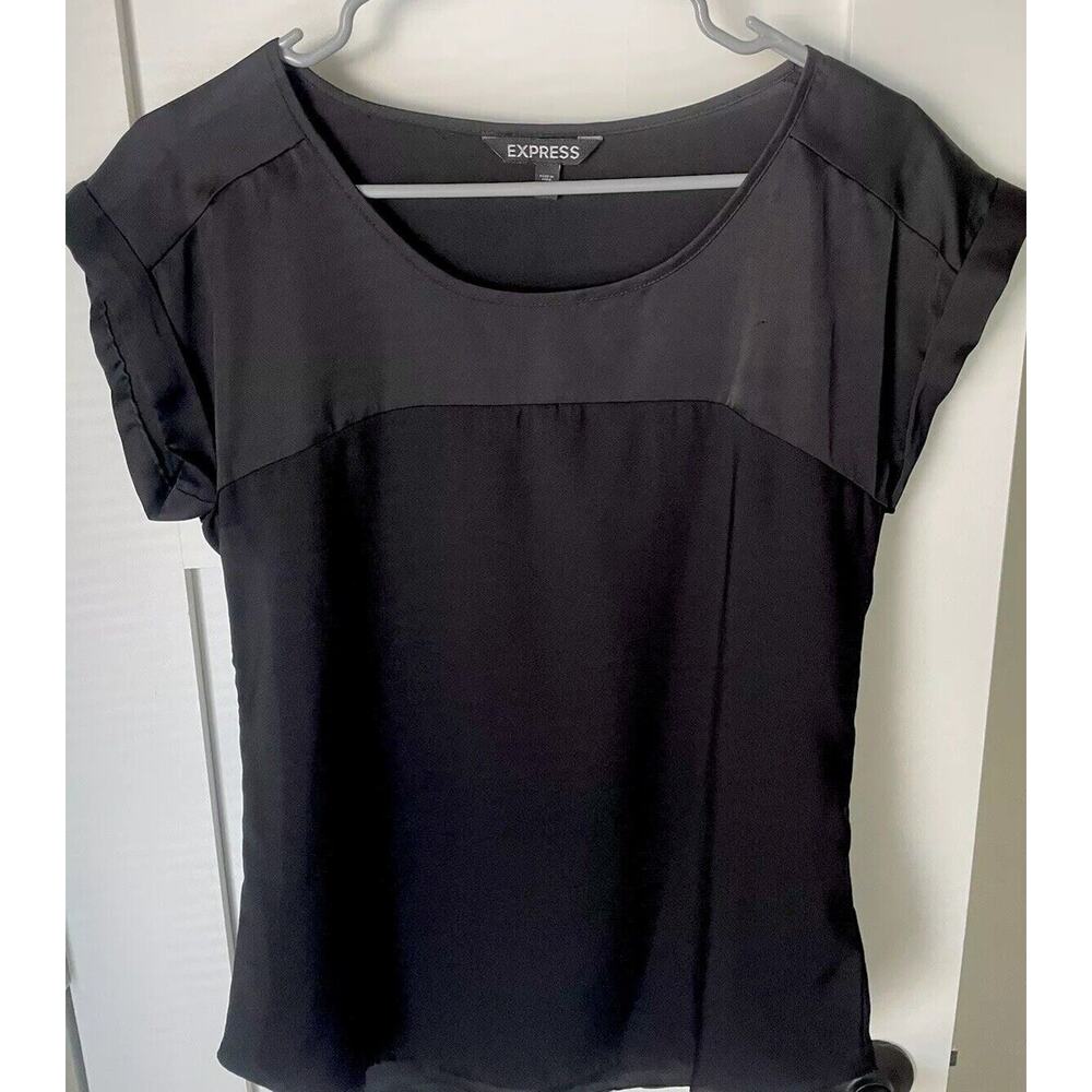 Express Women's Blouse Shirt Top Size XSmall Black Silky - Picture 1 of 6
